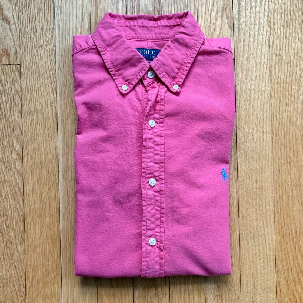 Polo Ralph Lauren Mens Long Sleeve Oxford Shirt Classic Fit Large pink/coral